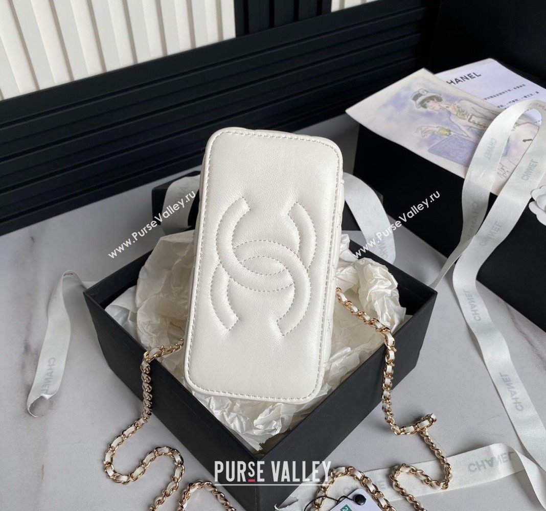 Chanel Lambskin Clutch with Chain and Strass Top Handle AP4046 White 2024 (yezi-240830003)