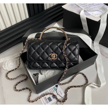 Chanel Lambskin Clutch with Chain and Strass Top Handle AP4044 Black 2024 (yezi-240830004)