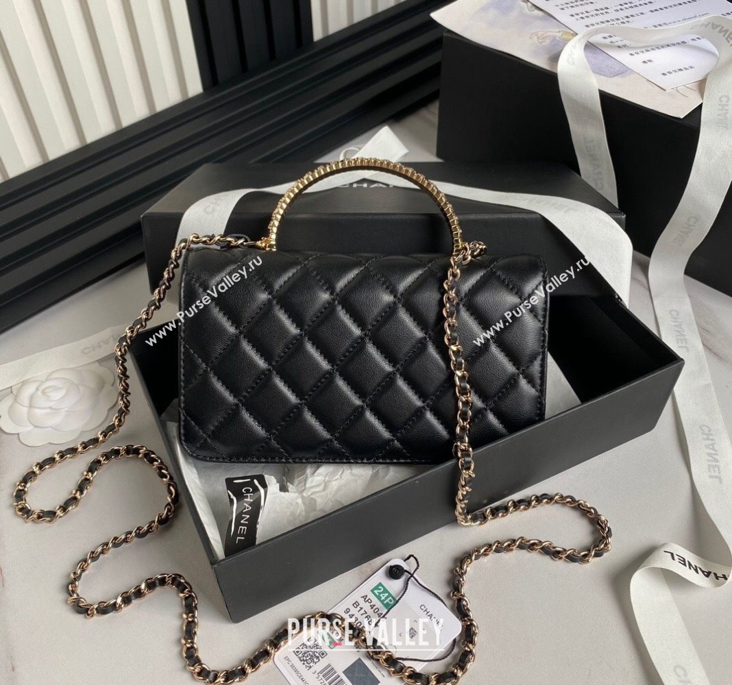 Chanel Lambskin Clutch with Chain and Strass Top Handle AP4044 Black 2024 (yezi-240830004)