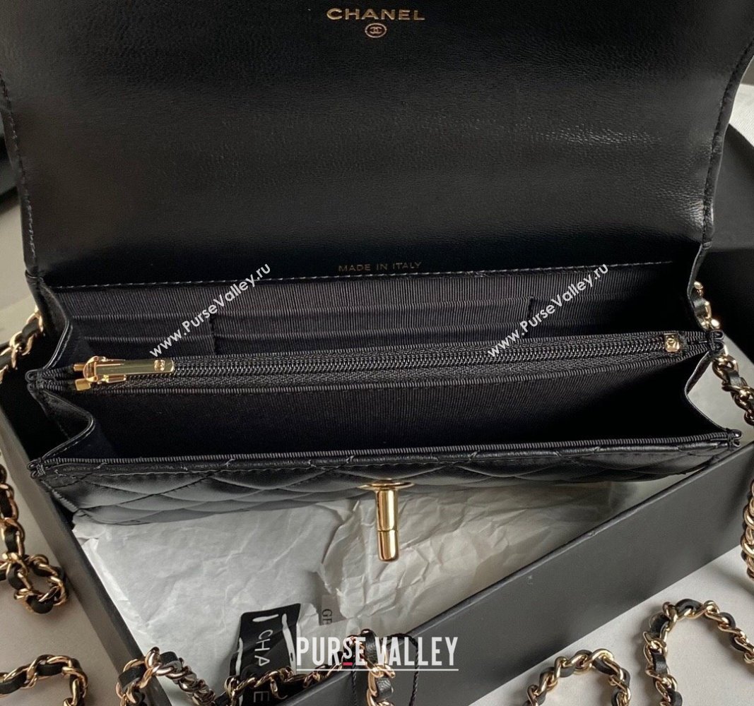 Chanel Lambskin Clutch with Chain and Strass Top Handle AP4044 Black 2024 (yezi-240830004)