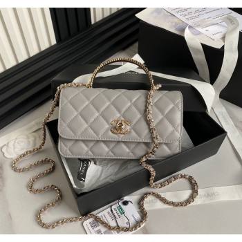 Chanel Lambskin Clutch with Chain and Strass Top Handle AP4044 Grey 2024 (yezi-240830005)