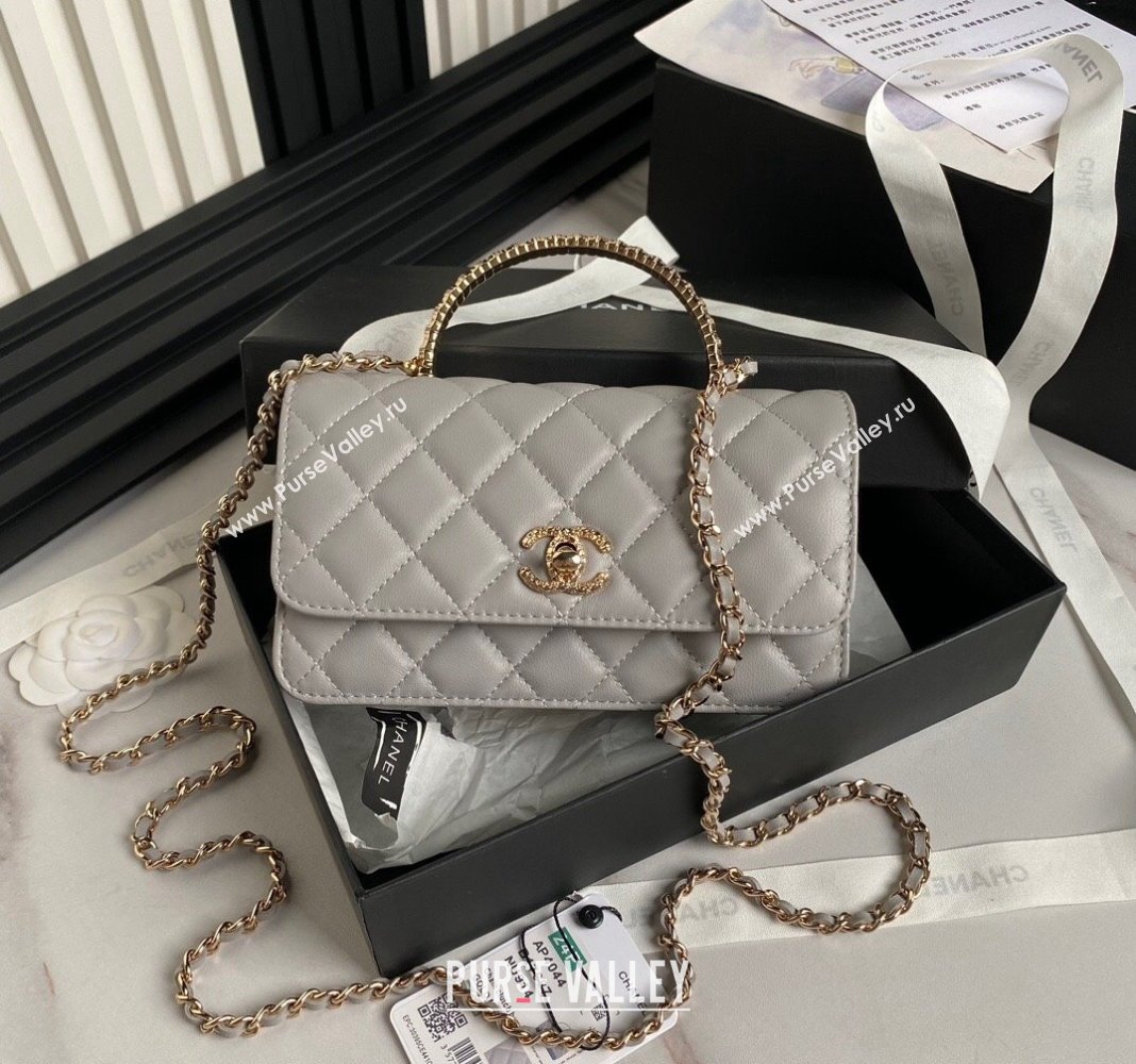 Chanel Lambskin Clutch with Chain and Strass Top Handle AP4044 Grey 2024 (yezi-240830005)