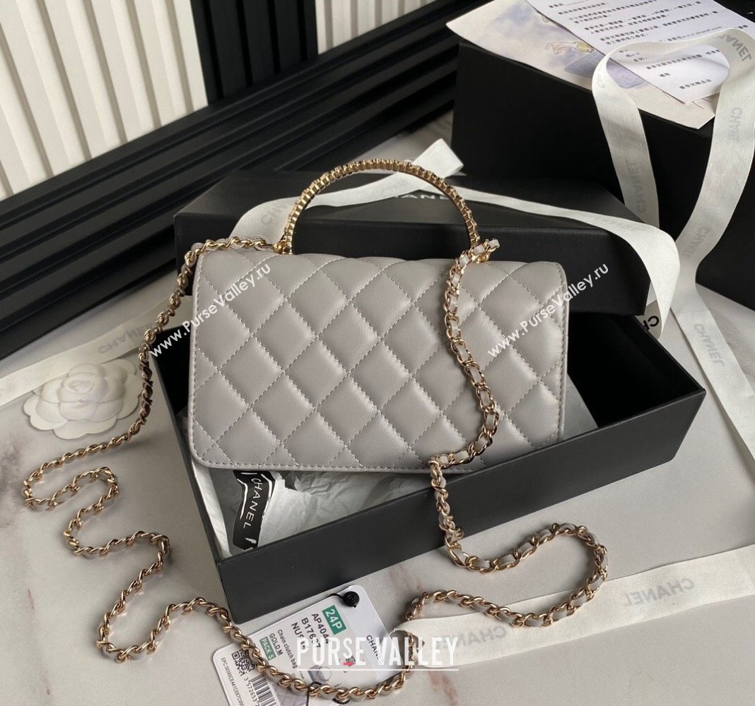 Chanel Lambskin Clutch with Chain and Strass Top Handle AP4044 Grey 2024 (yezi-240830005)