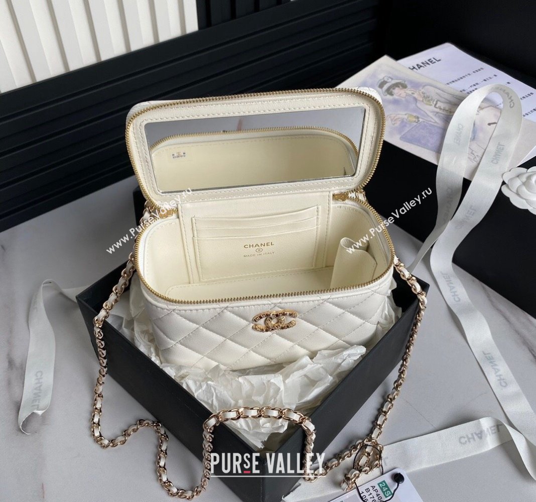 Chanel Lambskin Clutch with Chain and Strass Top Handle AP4046 White 2024 (yezi-240830003)