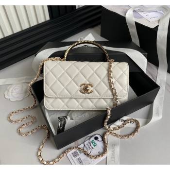 Chanel Lambskin Clutch with Chain and Strass Top Handle AP4044 White 2024 (yezi-240830006)