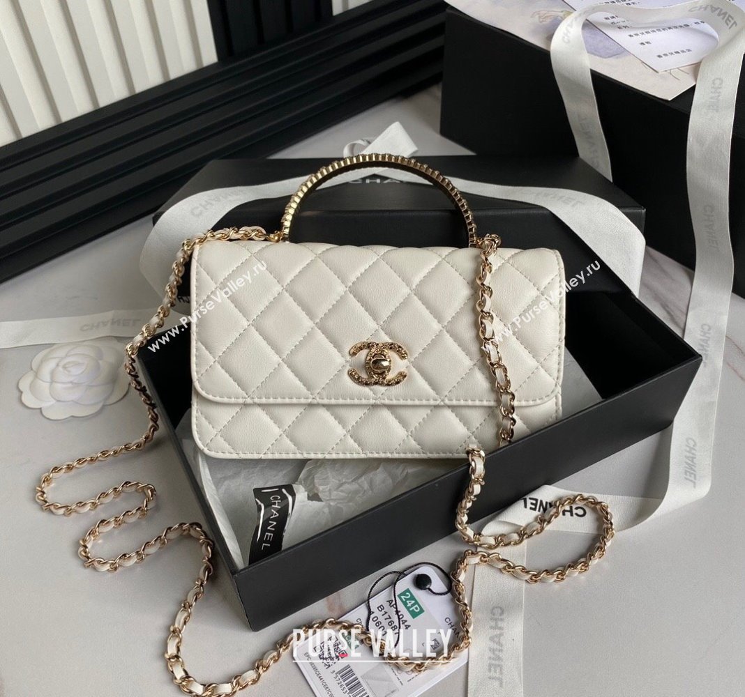 Chanel Lambskin Clutch with Chain and Strass Top Handle AP4044 White 2024 (yezi-240830006)