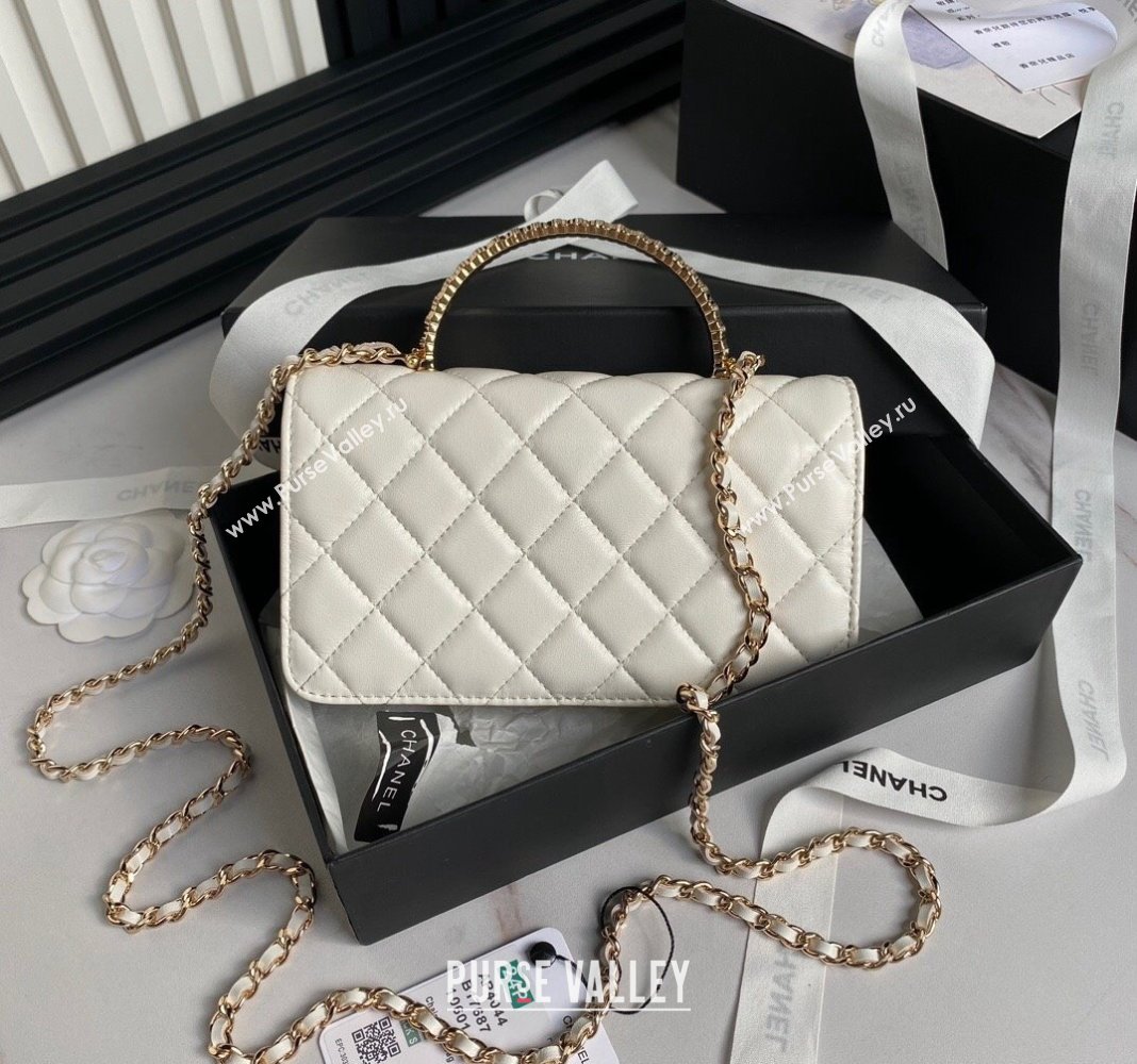 Chanel Lambskin Clutch with Chain and Strass Top Handle AP4044 White 2024 (yezi-240830006)