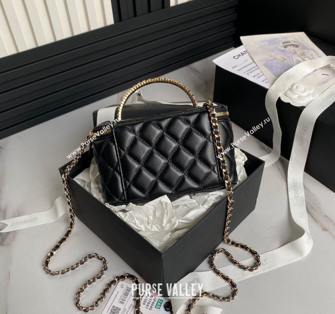 Chanel Lambskin Clutch with Chain and Strass Top Handle AP4046 Black 2024 (yezi-240830001)