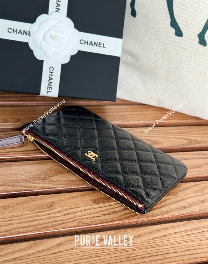 Chanel Mini-Grained Calfskin Classic Zipped Pouch Black/Gold 2024 AP1071 (SSZ-240830046)