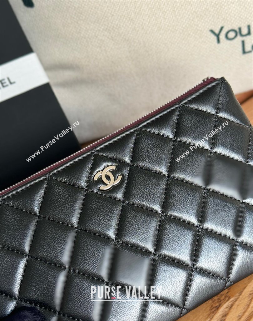 Chanel Lambskin Classic Zipped Pouch Black/Silver 2024 AP1071 (SSZ-240830047)