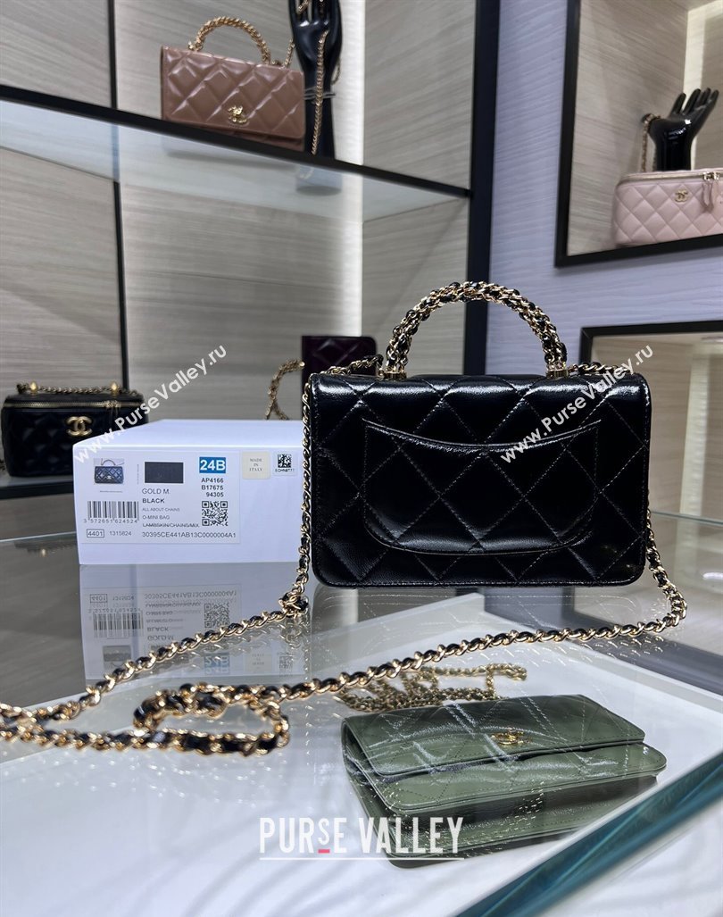 Chanel Lambskin Wallet on Chain WOC with Top Handle AP4166 Black 2024 (yezi-240830007)