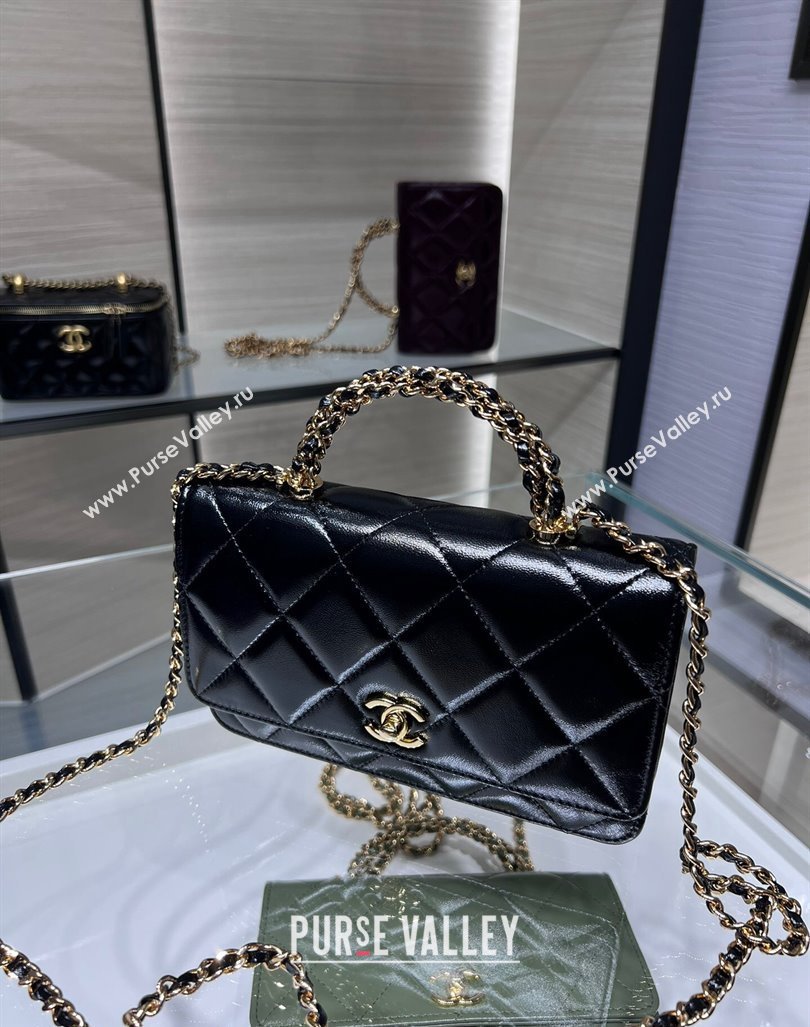 Chanel Lambskin Wallet on Chain WOC with Top Handle AP4166 Black 2024 (yezi-240830007)