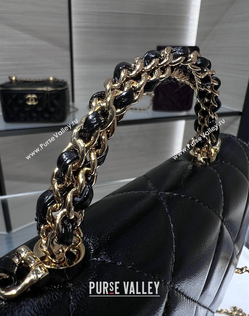 Chanel Lambskin Wallet on Chain WOC with Top Handle AP4166 Black 2024 (yezi-240830007)