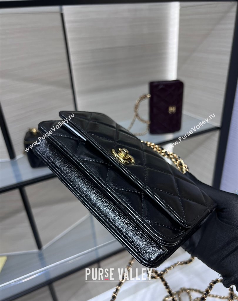 Chanel Lambskin Wallet on Chain WOC with Top Handle AP4166 Black 2024 (yezi-240830007)