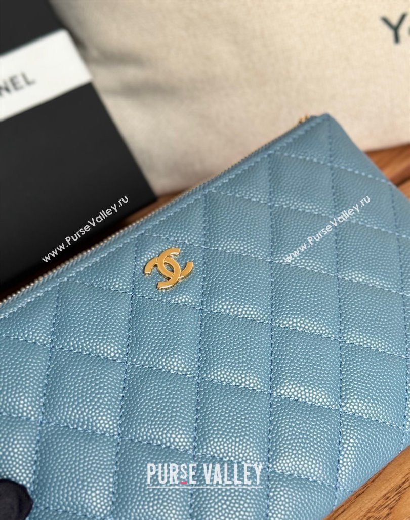 Chanel Grained Calfskin Classic Zipped Pouch Blue 2024 AP1071 (SSZ-240830052)