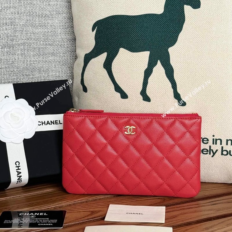 Chanel Grained Calfskin Classic Zipped Pouch Red 2024 AP1071 (SSZ-240830053)