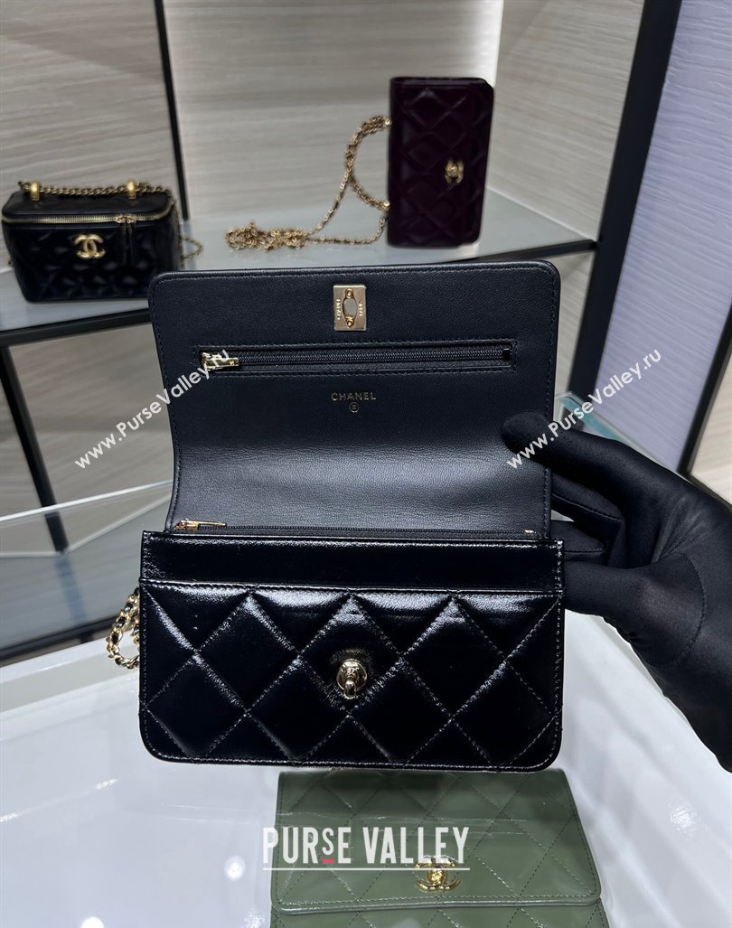 Chanel Lambskin Wallet on Chain WOC with Top Handle AP4166 Black 2024 (yezi-240830007)