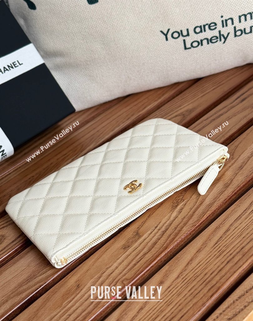 Chanel Grained Calfskin Classic Zipped Pouch White 2024 AP1071 (SSZ-240830055)