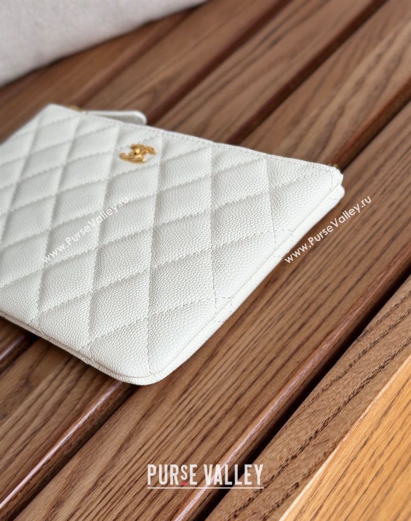 Chanel Grained Calfskin Classic Zipped Pouch White 2024 AP1071 (SSZ-240830055)