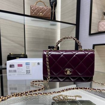 Chanel Lambskin Wallet on Chain WOC with Top Handle AP4166 Dark Burgundy 2024 (yezi-240830008)