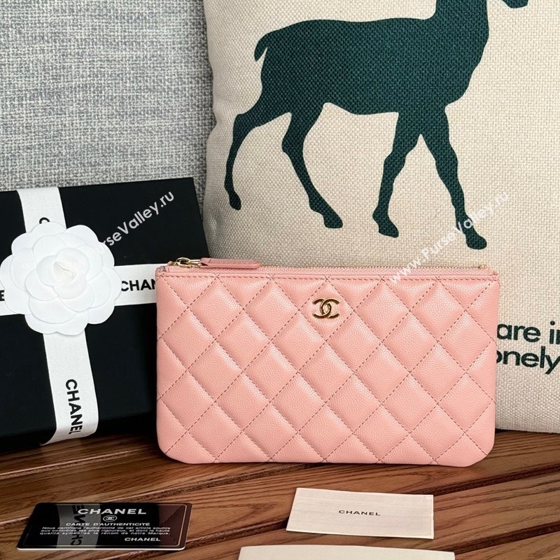 Chanel Grained Calfskin Classic Zipped Pouch Light Pink 2024 AP1071 (SSZ-240830057)