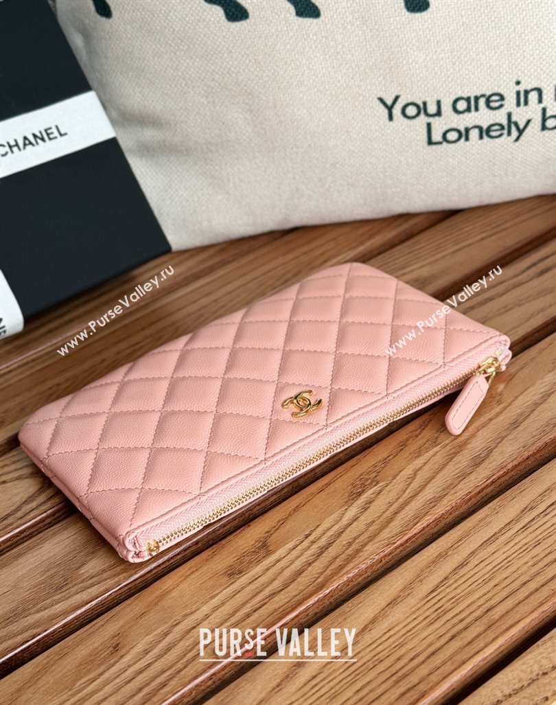 Chanel Grained Calfskin Classic Zipped Pouch Light Pink 2024 AP1071 (SSZ-240830057)