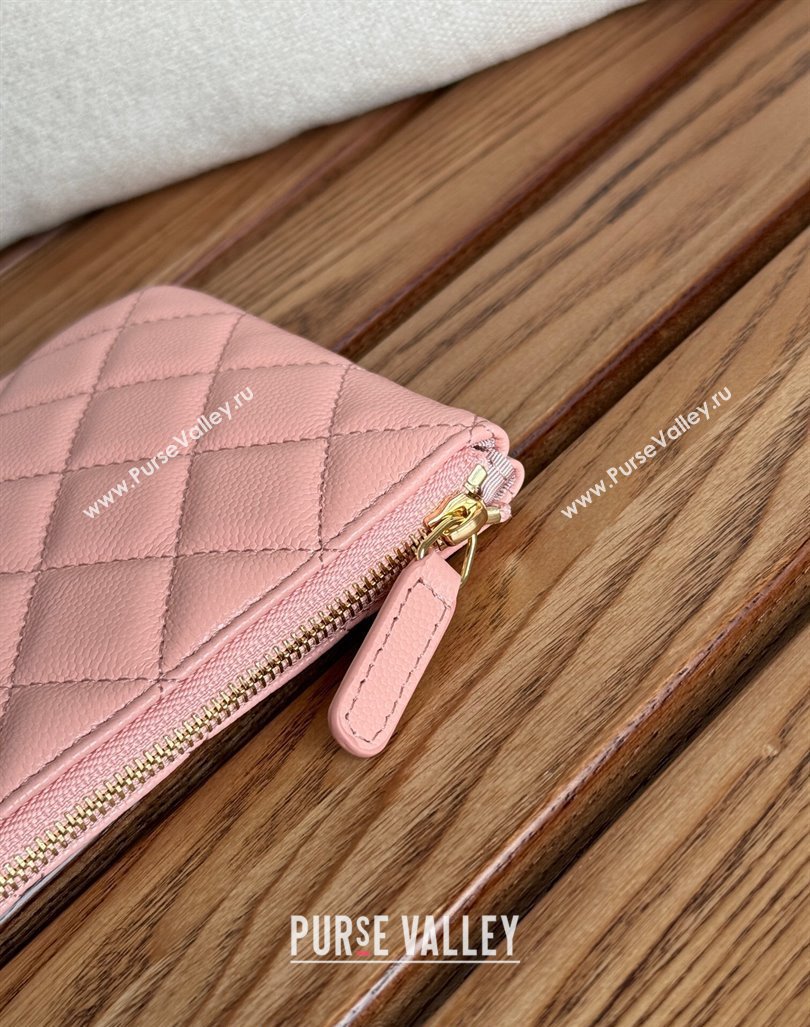 Chanel Grained Calfskin Classic Zipped Pouch Light Pink 2024 AP1071 (SSZ-240830057)