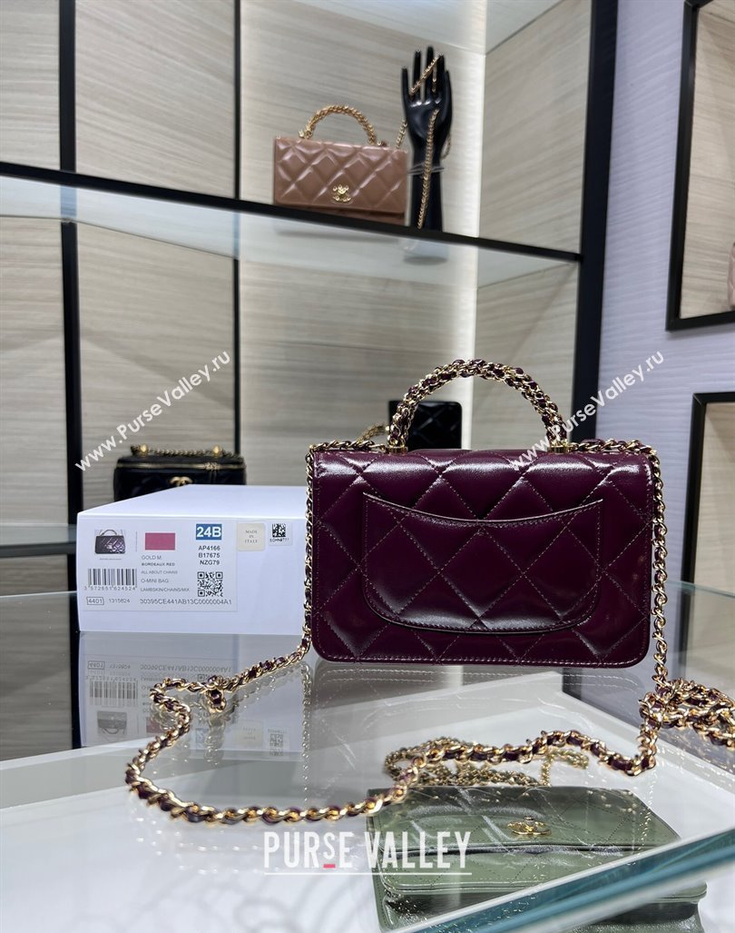 Chanel Lambskin Wallet on Chain WOC with Top Handle AP4166 Dark Burgundy 2024 (yezi-240830008)