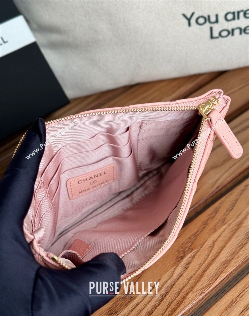 Chanel Grained Calfskin Classic Zipped Pouch Light Pink 2024 AP1071 (SSZ-240830057)