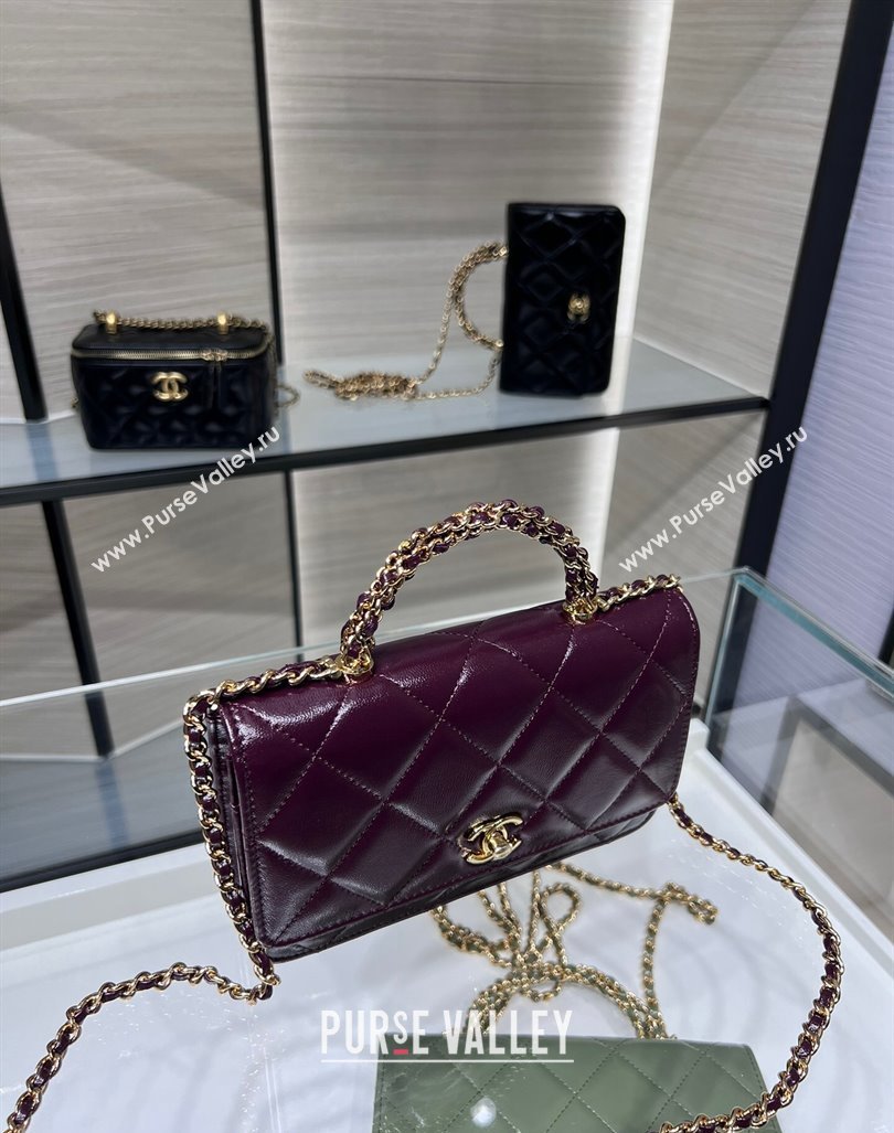 Chanel Lambskin Wallet on Chain WOC with Top Handle AP4166 Dark Burgundy 2024 (yezi-240830008)