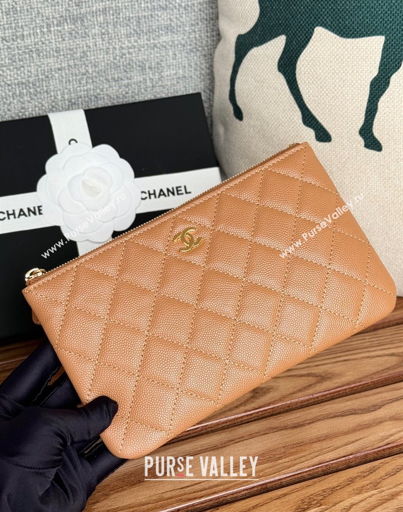 Chanel Grained Calfskin Classic Zipped Pouch Brown 2024 AP1071 (SSZ-240830058)