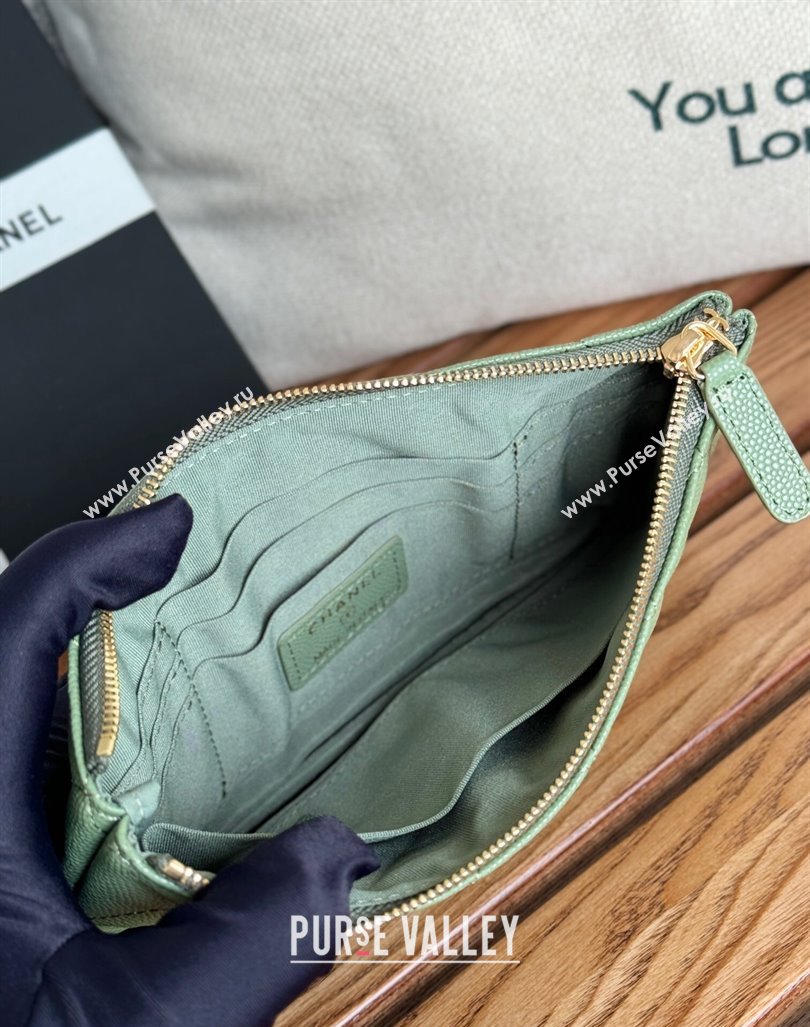 Chanel Grained Calfskin Classic Zipped Pouch Green 2024 AP1071 (SSZ-240830059)