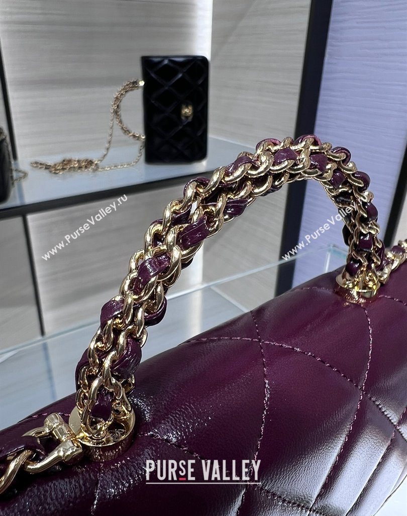 Chanel Lambskin Wallet on Chain WOC with Top Handle AP4166 Dark Burgundy 2024 (yezi-240830008)