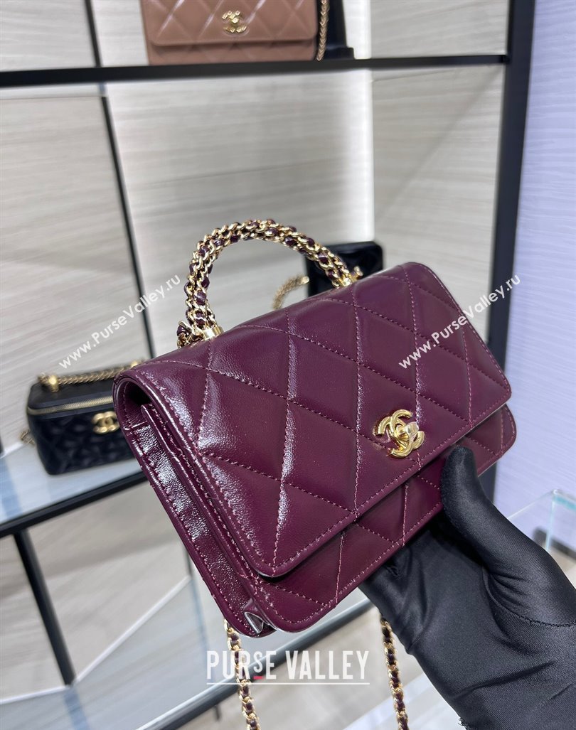 Chanel Lambskin Wallet on Chain WOC with Top Handle AP4166 Dark Burgundy 2024 (yezi-240830008)