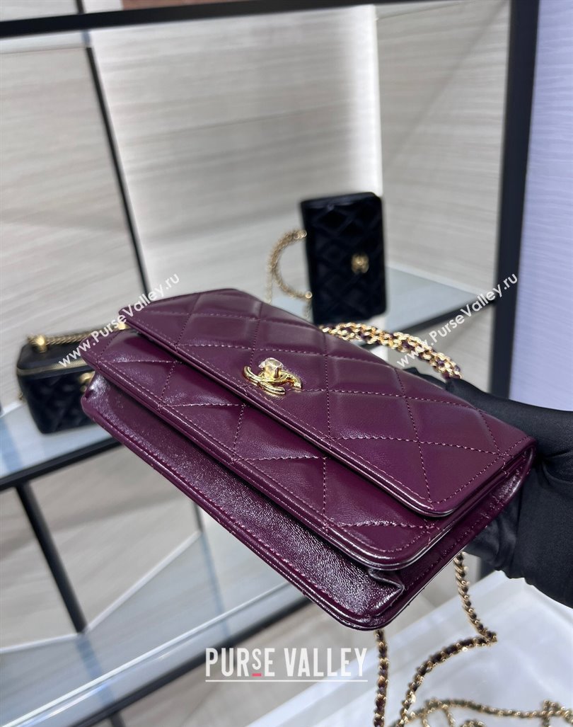 Chanel Lambskin Wallet on Chain WOC with Top Handle AP4166 Dark Burgundy 2024 (yezi-240830008)