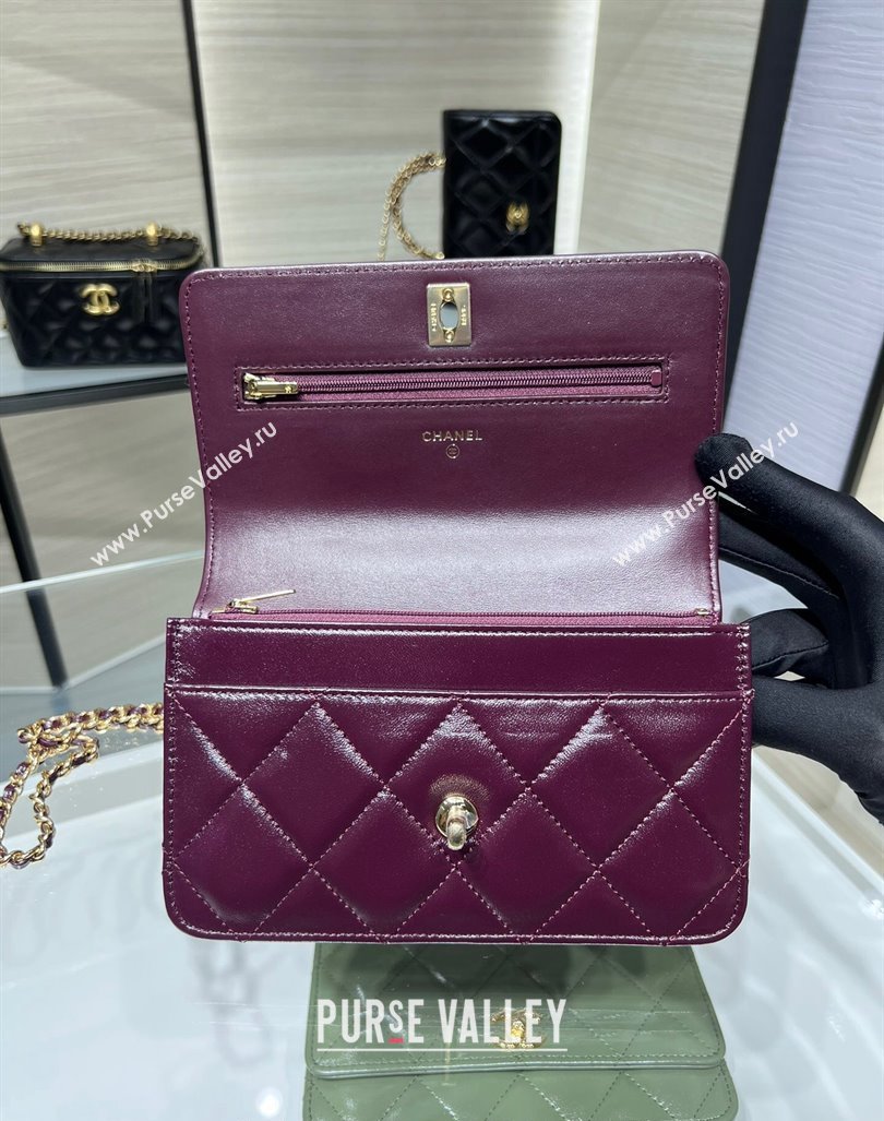 Chanel Lambskin Wallet on Chain WOC with Top Handle AP4166 Dark Burgundy 2024 (yezi-240830008)