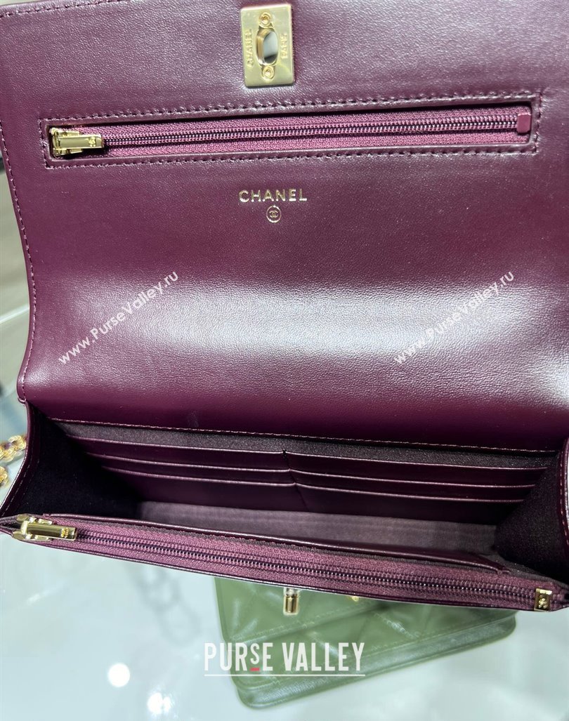 Chanel Lambskin Wallet on Chain WOC with Top Handle AP4166 Dark Burgundy 2024 (yezi-240830008)