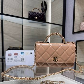 Chanel Lambskin Wallet on Chain WOC with Top Handle AP4166 Dark Beige 2024 (yezi-240830009)