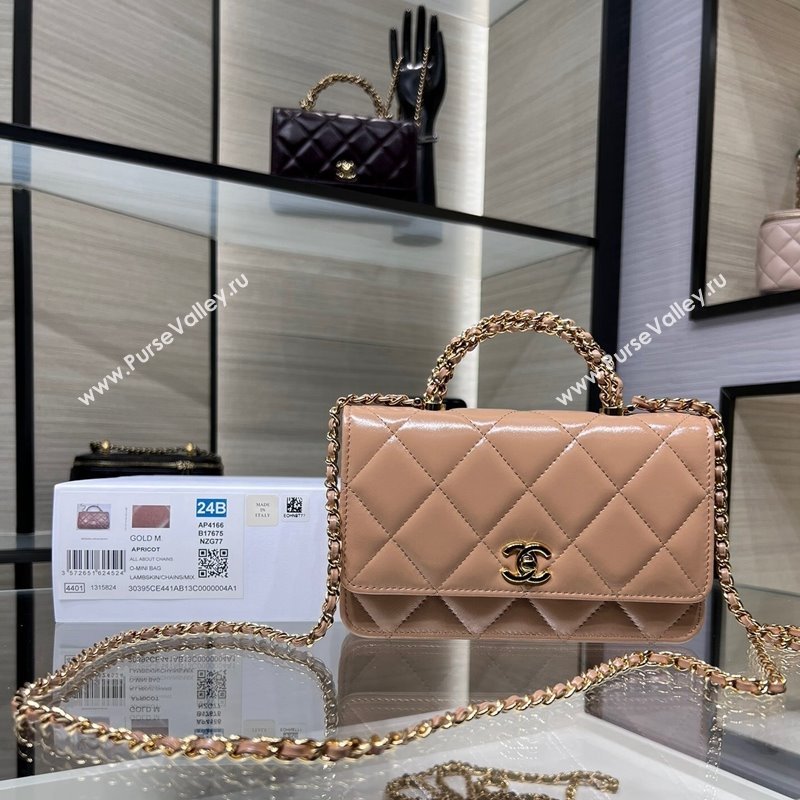 Chanel Lambskin Wallet on Chain WOC with Top Handle AP4166 Dark Beige 2024 (yezi-240830009)