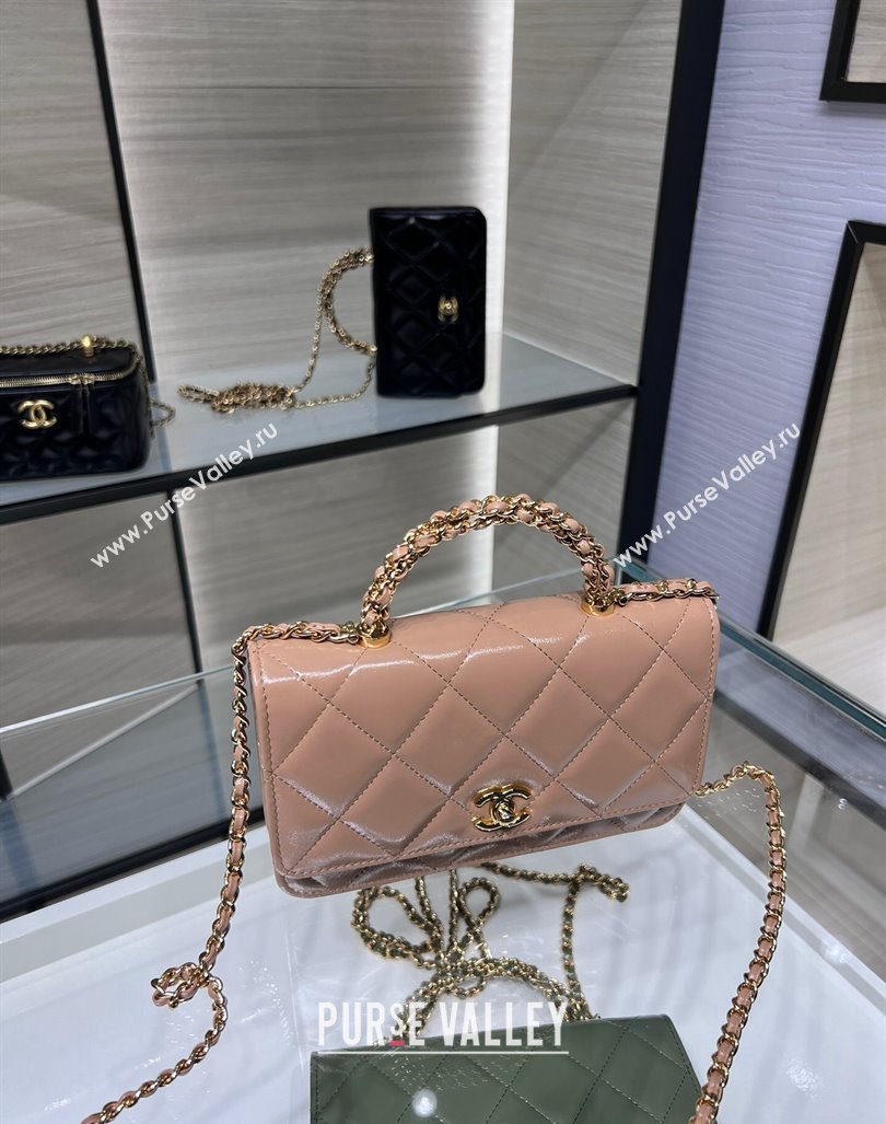 Chanel Lambskin Wallet on Chain WOC with Top Handle AP4166 Dark Beige 2024 (yezi-240830009)