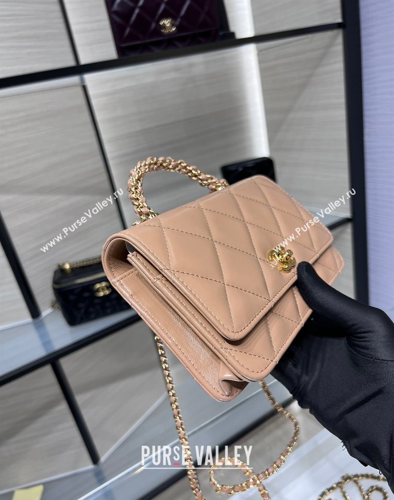 Chanel Lambskin Wallet on Chain WOC with Top Handle AP4166 Dark Beige 2024 (yezi-240830009)