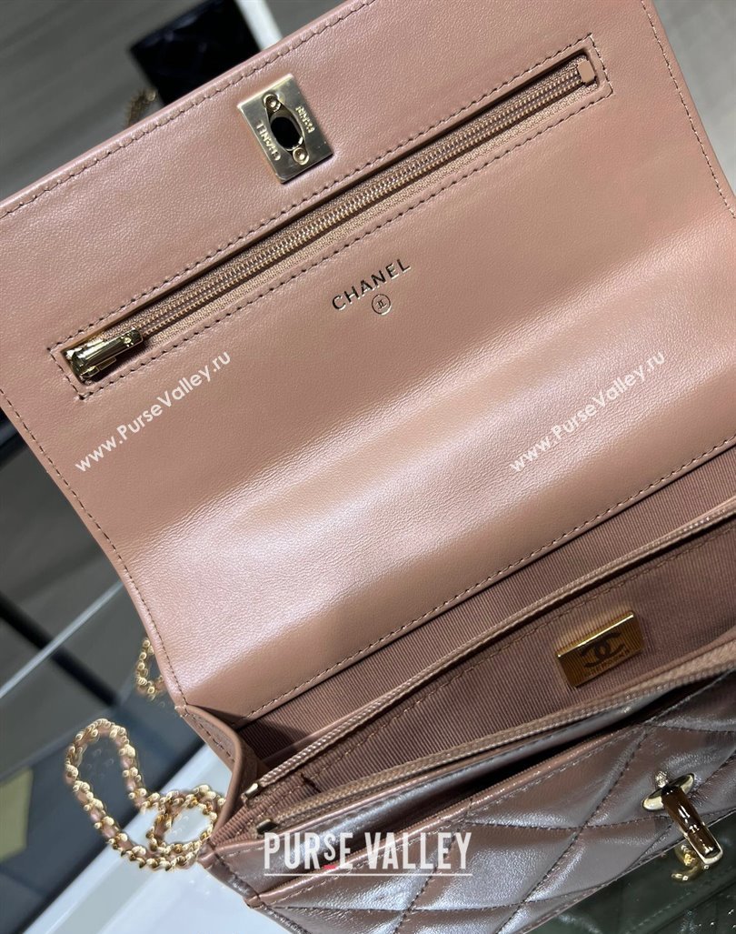 Chanel Lambskin Wallet on Chain WOC with Top Handle AP4166 Dark Beige 2024 (yezi-240830009)
