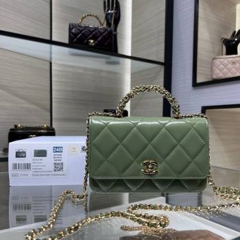 Chanel Lambskin Wallet on Chain WOC with Top Handle AP4166 Green 2024 (yezi-240830010)