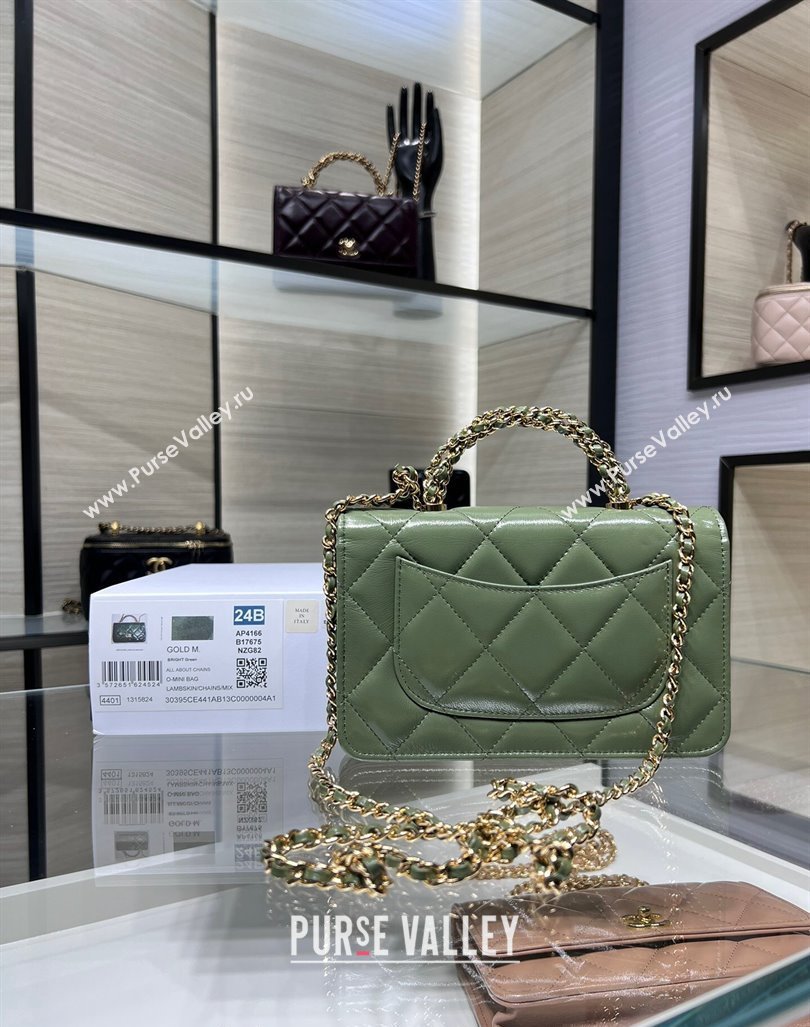 Chanel Lambskin Wallet on Chain WOC with Top Handle AP4166 Green 2024 (yezi-240830010)