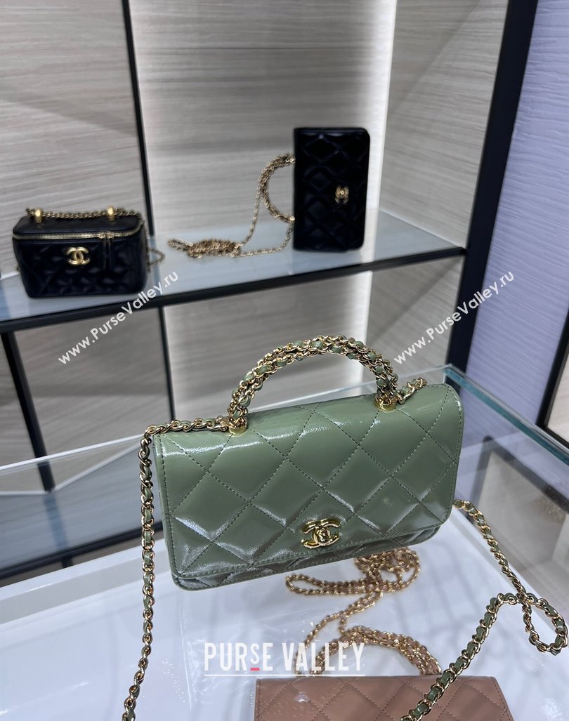 Chanel Lambskin Wallet on Chain WOC with Top Handle AP4166 Green 2024 (yezi-240830010)