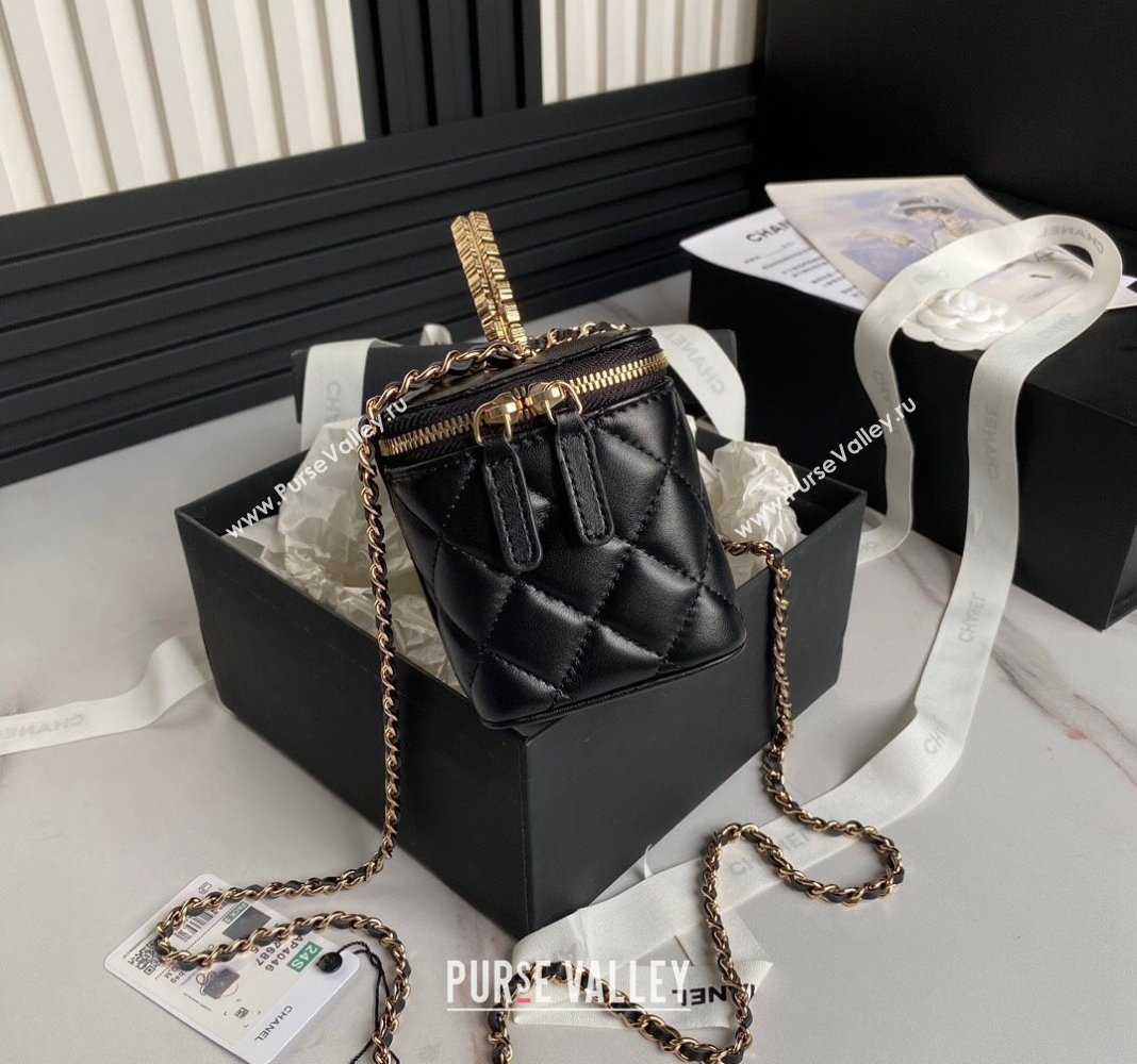 Chanel Lambskin Clutch with Chain and Strass Top Handle AP4046 Black 2024 (yezi-240830001)