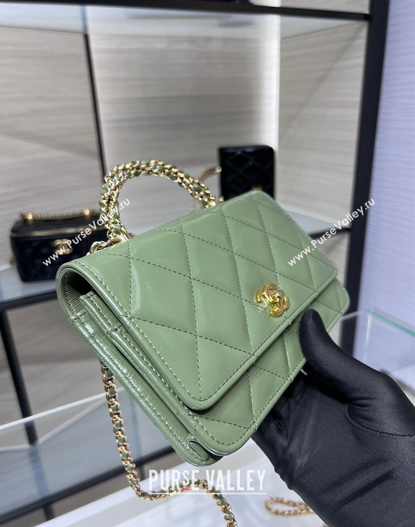 Chanel Lambskin Wallet on Chain WOC with Top Handle AP4166 Green 2024 (yezi-240830010)