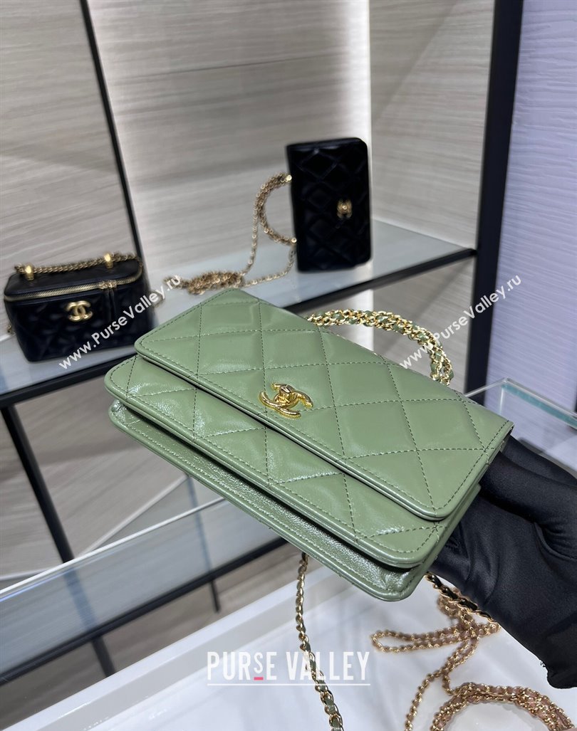 Chanel Lambskin Wallet on Chain WOC with Top Handle AP4166 Green 2024 (yezi-240830010)