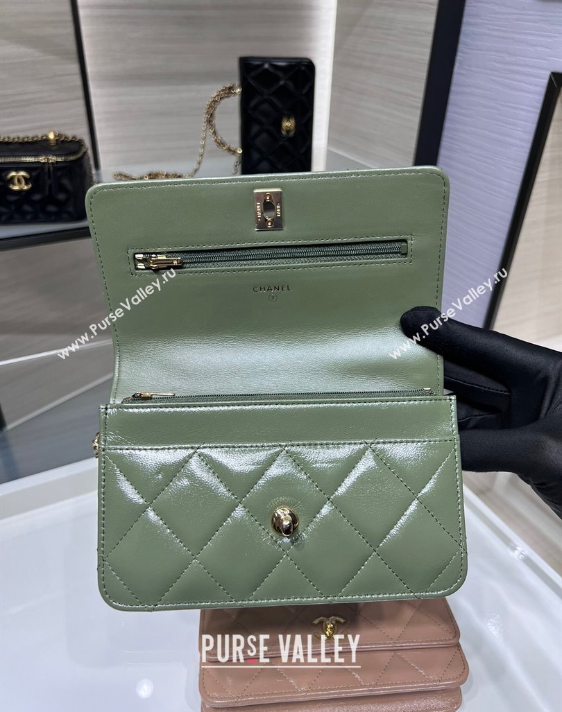 Chanel Lambskin Wallet on Chain WOC with Top Handle AP4166 Green 2024 (yezi-240830010)