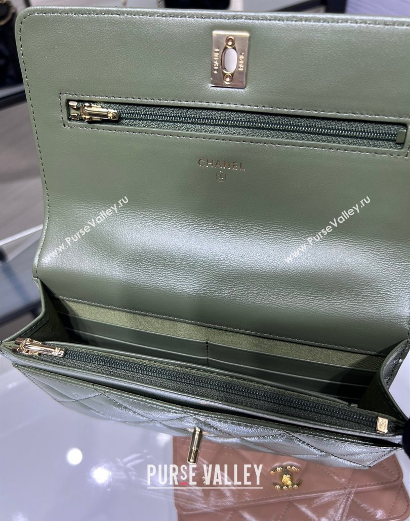 Chanel Lambskin Wallet on Chain WOC with Top Handle AP4166 Green 2024 (yezi-240830010)
